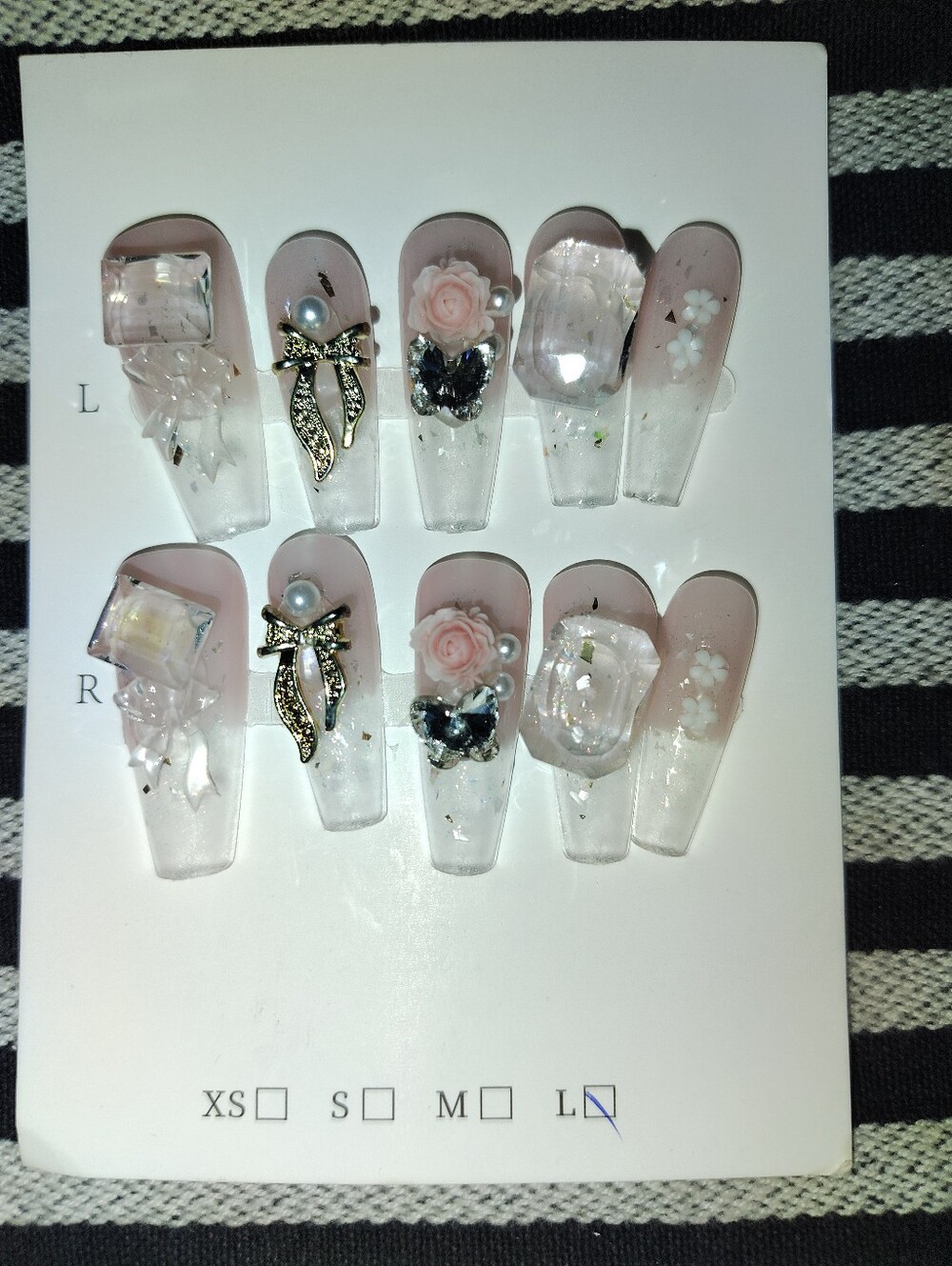 Handcrafted Pink Clear Floral 3D Press-On Nail Set Size Large